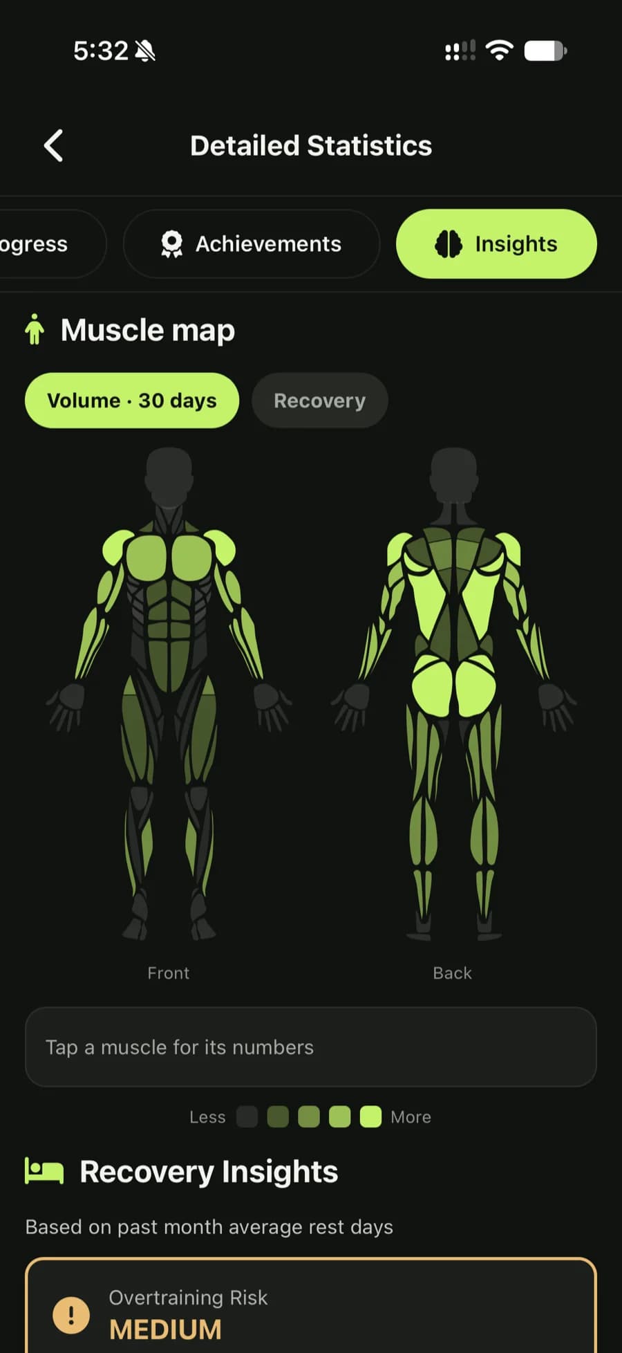 onTrack muscle map and recovery insights